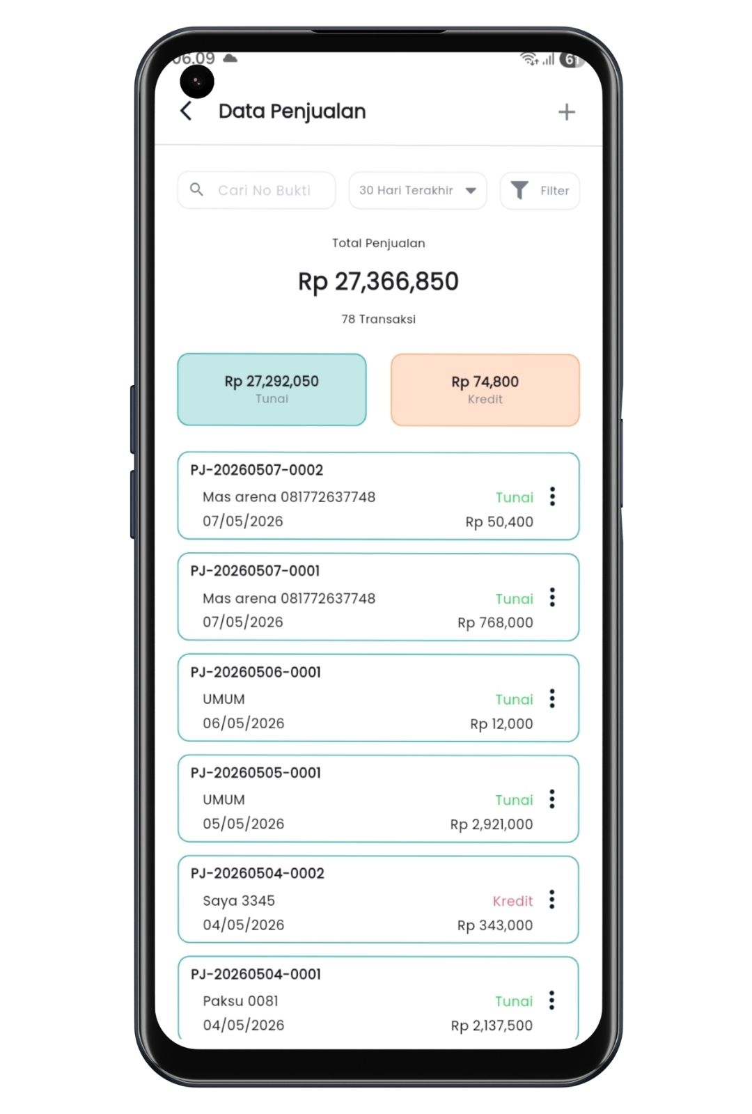 Menu Penjualan di Axata Kasir