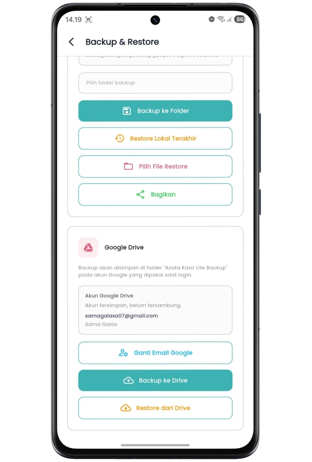 Backup Google Drive Axata Kasir Lite