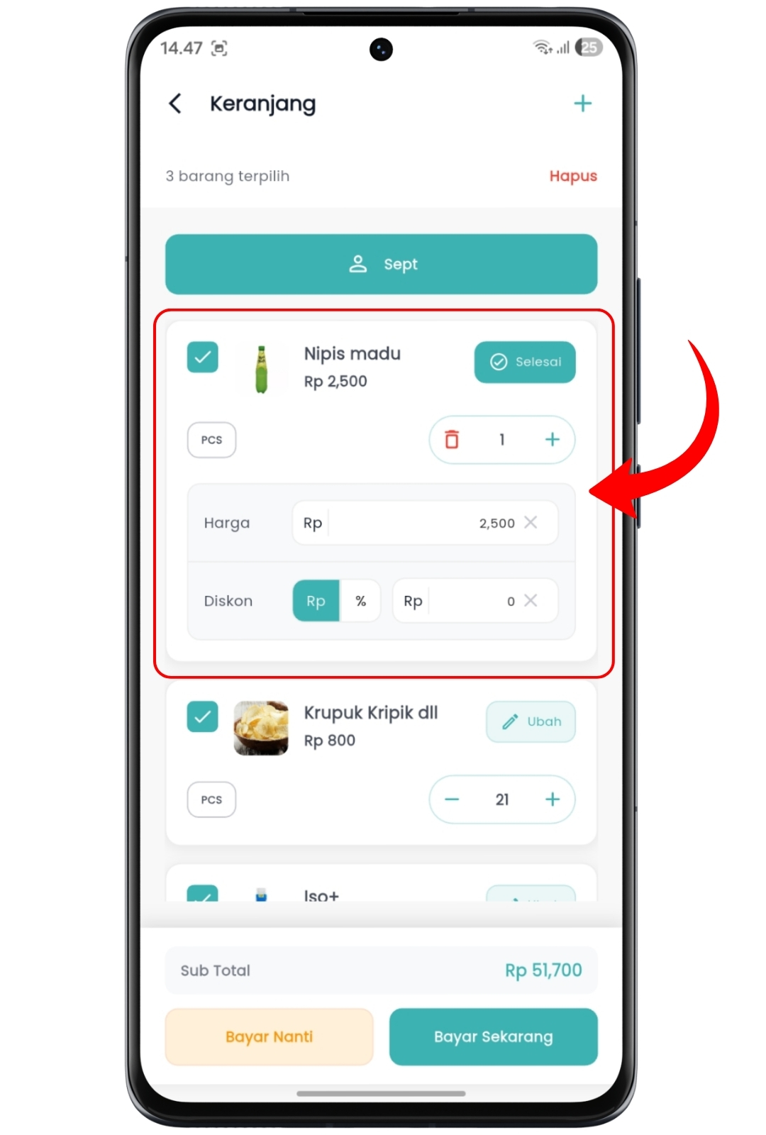 Transaksi Pembelian di Axata Kasir Lite