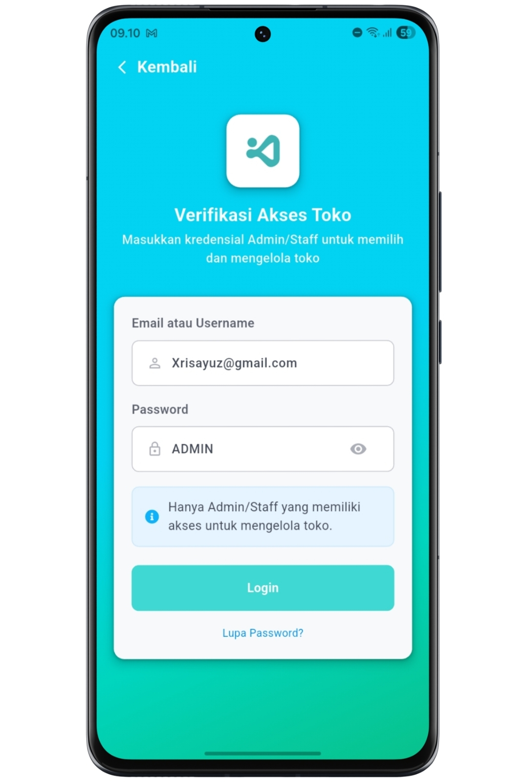 Login ke aplikasi
