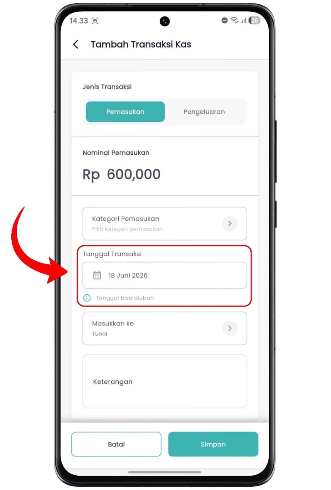 Tambah Transaksi Kas di Axata Kasir Lite