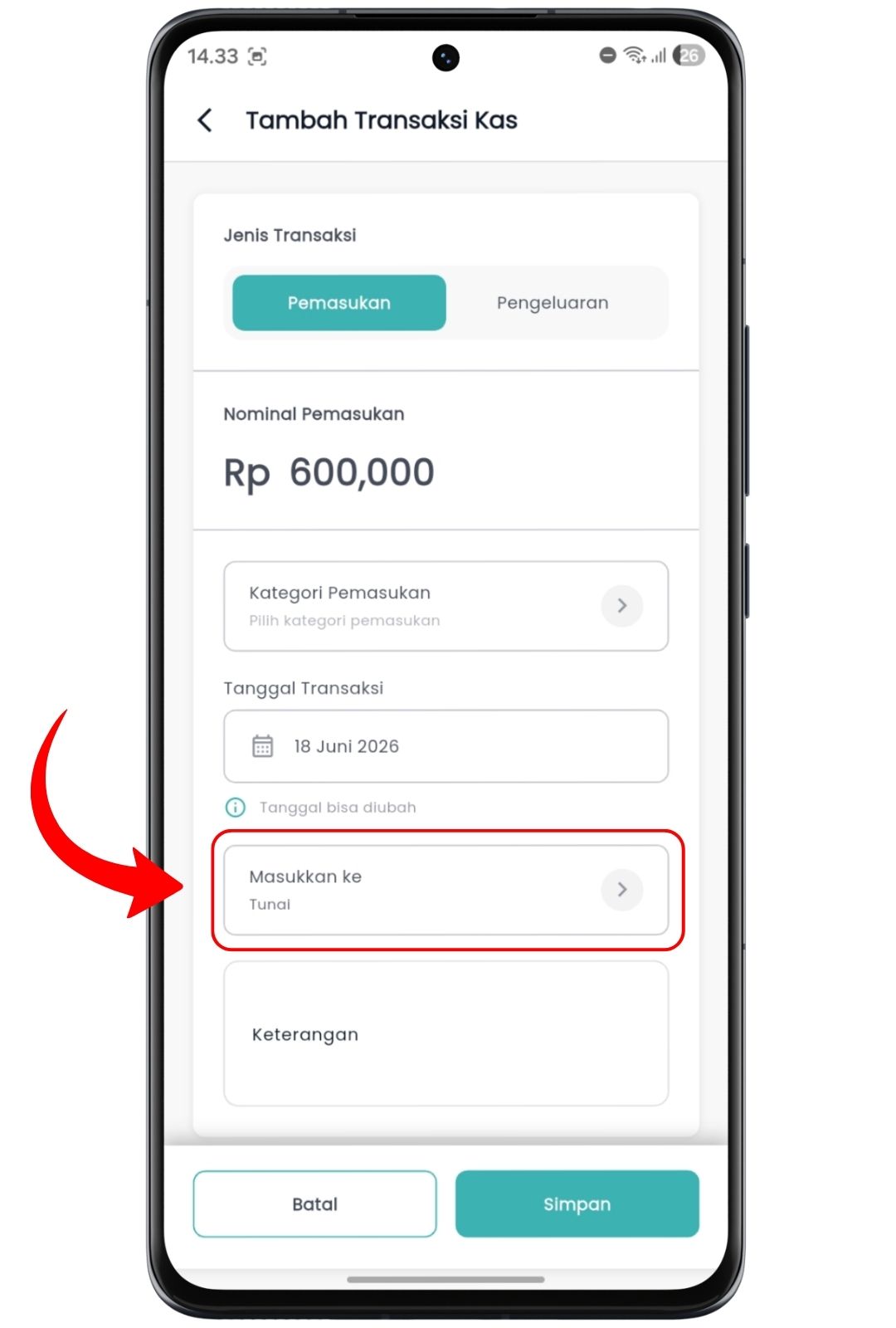 Tambah Transaksi Kas di Axata Kasir Lite